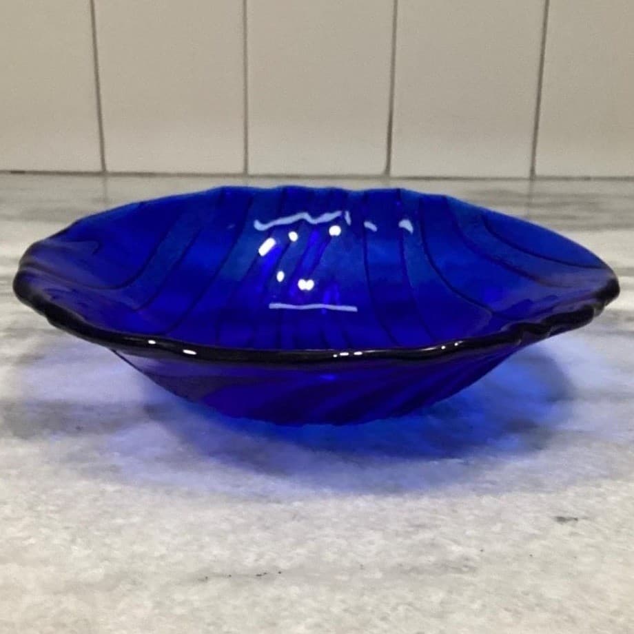 IVV Cobalt Blue Glass Pasta Bowl, Vintage Textured Wavy Stripes Design Tableware - Thumbnail 9