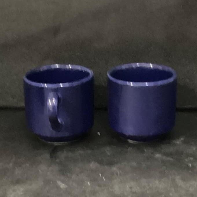 English Stoneware Cobalt Blue Coffee Cups, Set of 2, Vintage Stackable Mugs - Thumbnail 11