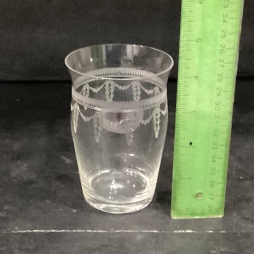 Fostoria Inspired Flat Tumblers, Set of 3, Vintage Geometric Etches Glasses - Thumbnail 6