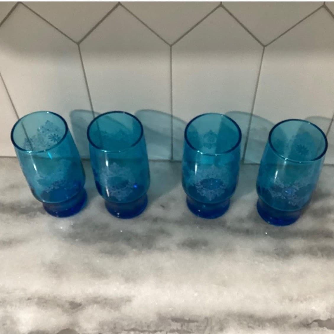 Anchor Hocking Chateau Pattern Tumblers, Set of 4, Vintage Turquoise Glasses - Thumbnail 3