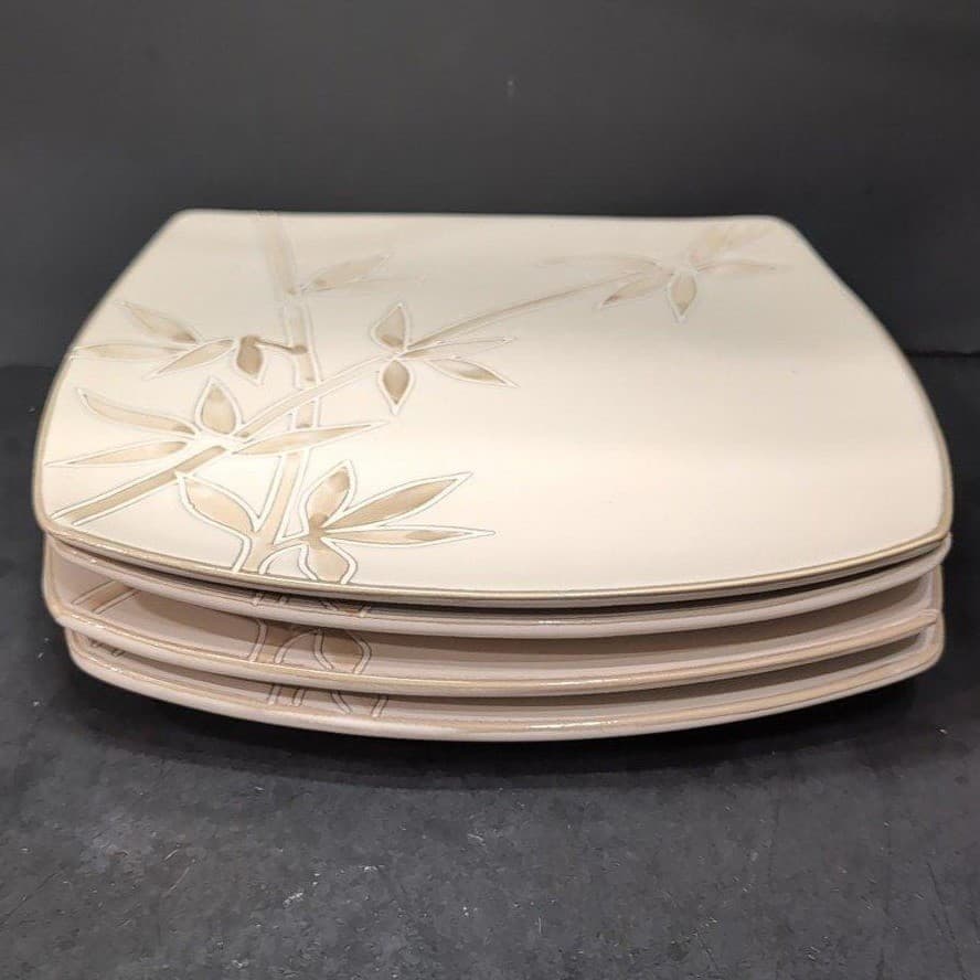 Florida Marketplace Bamboo Design Dinner Plate, Set of 4, Vintage Square Dishes - Thumbnail 6