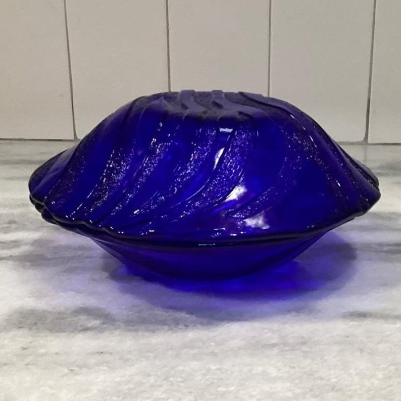 IVV Cobalt Blue Glass Pasta Bowls, Set of 2, Vintage Textured Wavy Stripe Design - Thumbnail 8