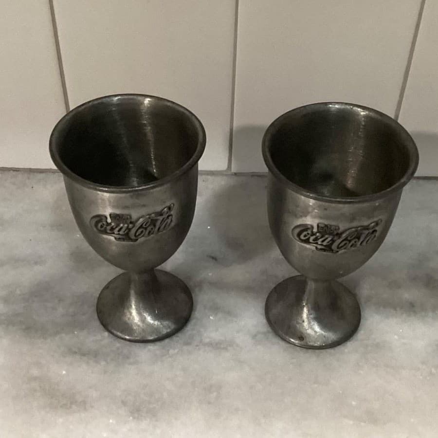 Pewter "Enjoy Coca-Cola" Footed Cups, Set of 2, Vintage Goblets, Replacement - Thumbnail 3
