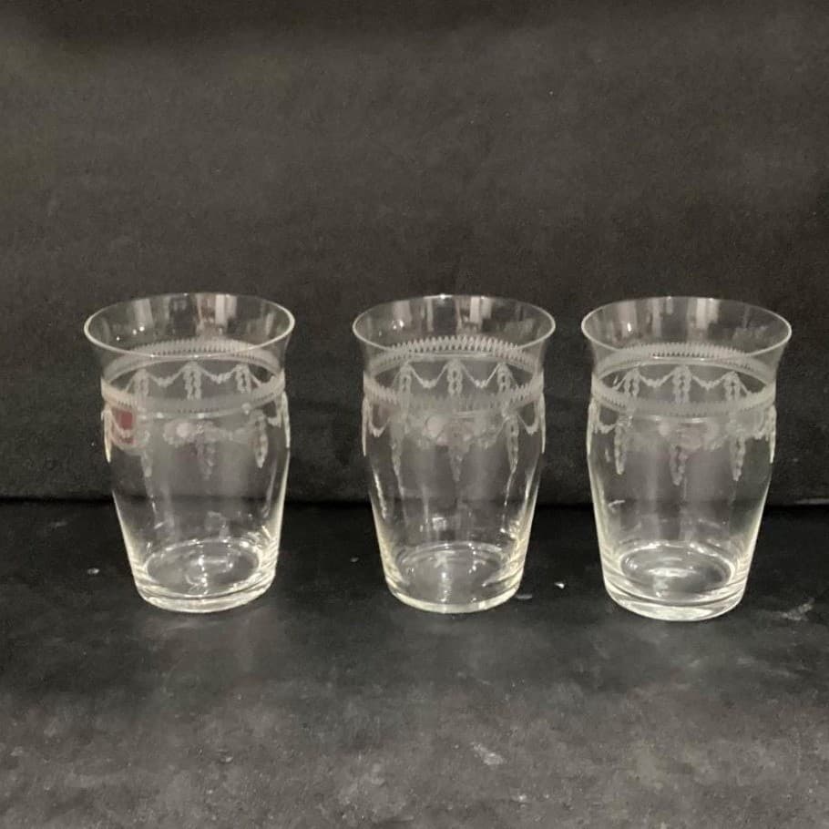 Fostoria Inspired Flat Tumblers, Set of 3, Vintage Geometric Etches Glasses - Thumbnail 10