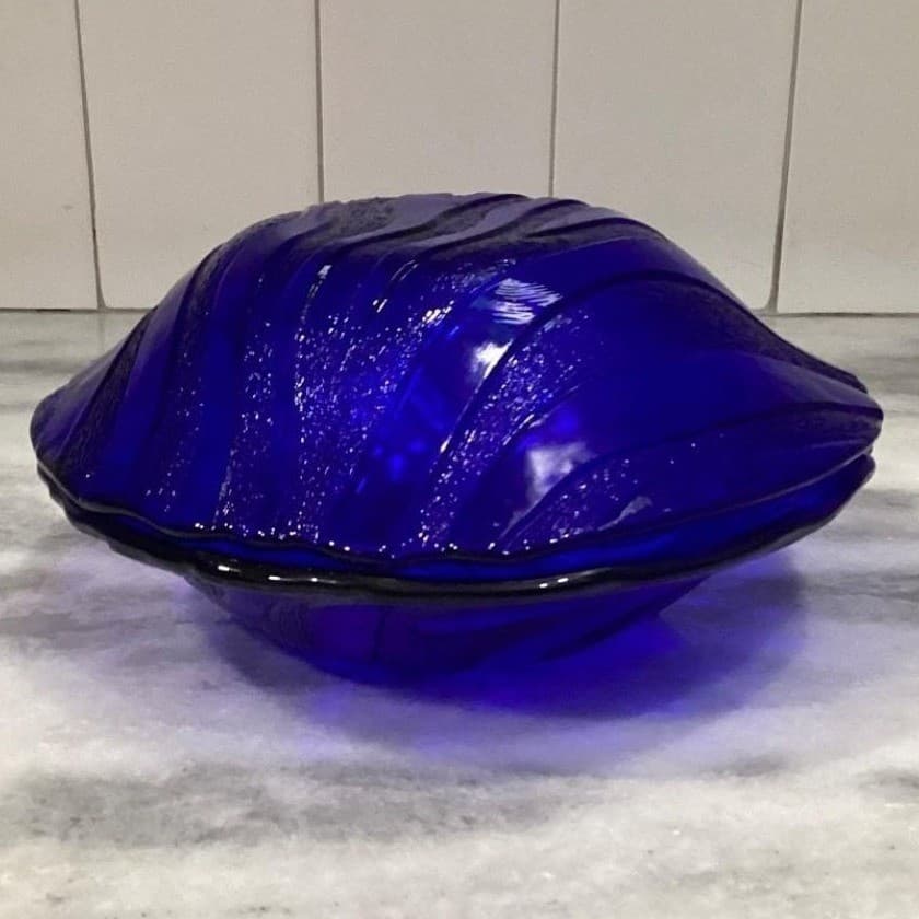 IVV Cobalt Blue Glass Pasta Bowls, Set of 2, Vintage Textured Wavy Stripe Design - Thumbnail 10