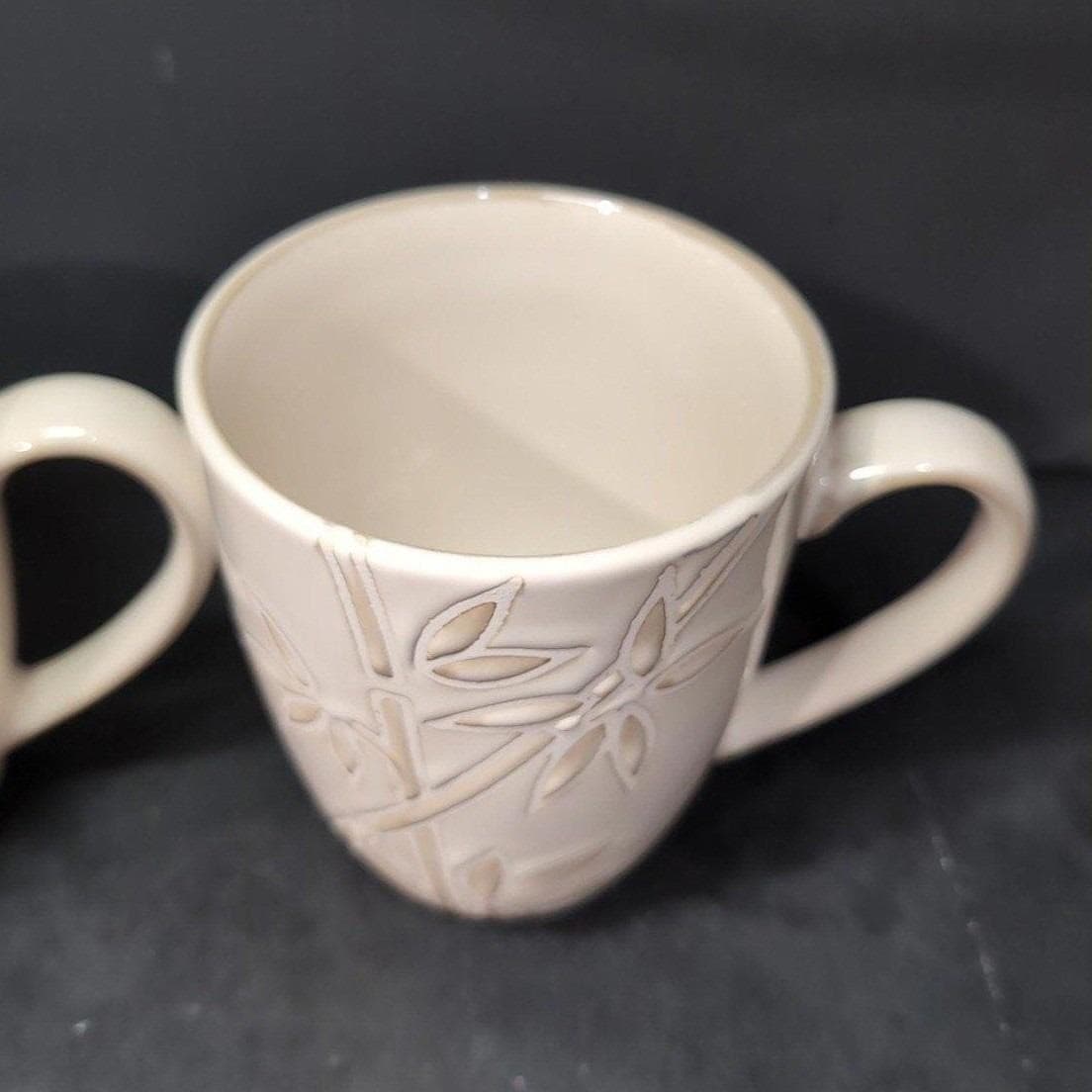 Florida Marketplace Bamboo Design Coffee Cups, Set Of 2, Vintage Stoneware Mugs - Thumbnail 6