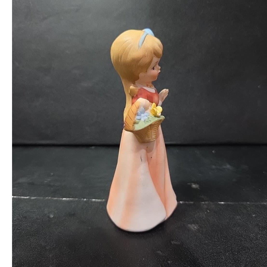 Girl With Pink Dress Porcelain Figurine, Basket And Blue Bow Design 5.5" Statue - Thumbnail 5