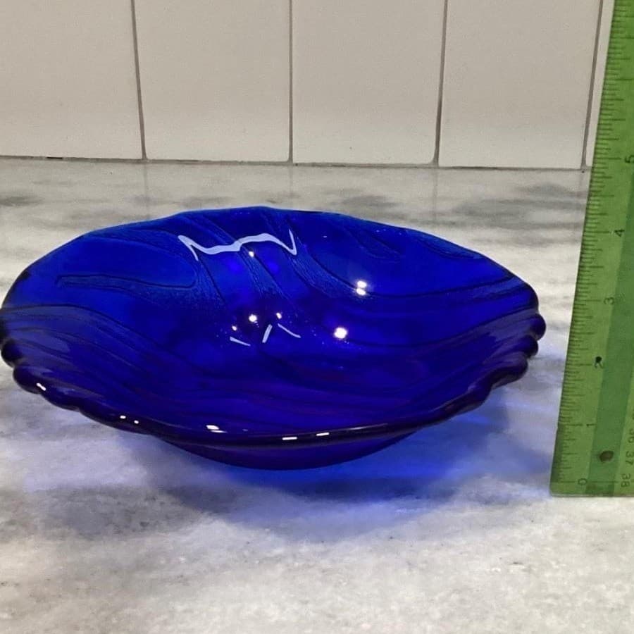 IVV Cobalt Blue Glass Pasta Bowls, Set of 2, Vintage Textured Wavy Stripe Design - Thumbnail 6