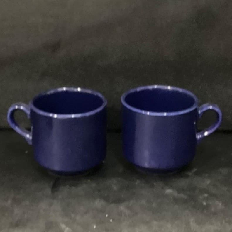 English Stoneware Cobalt Blue Coffee Cups, Set of 2, Vintage Stackable Mugs - Thumbnail 10