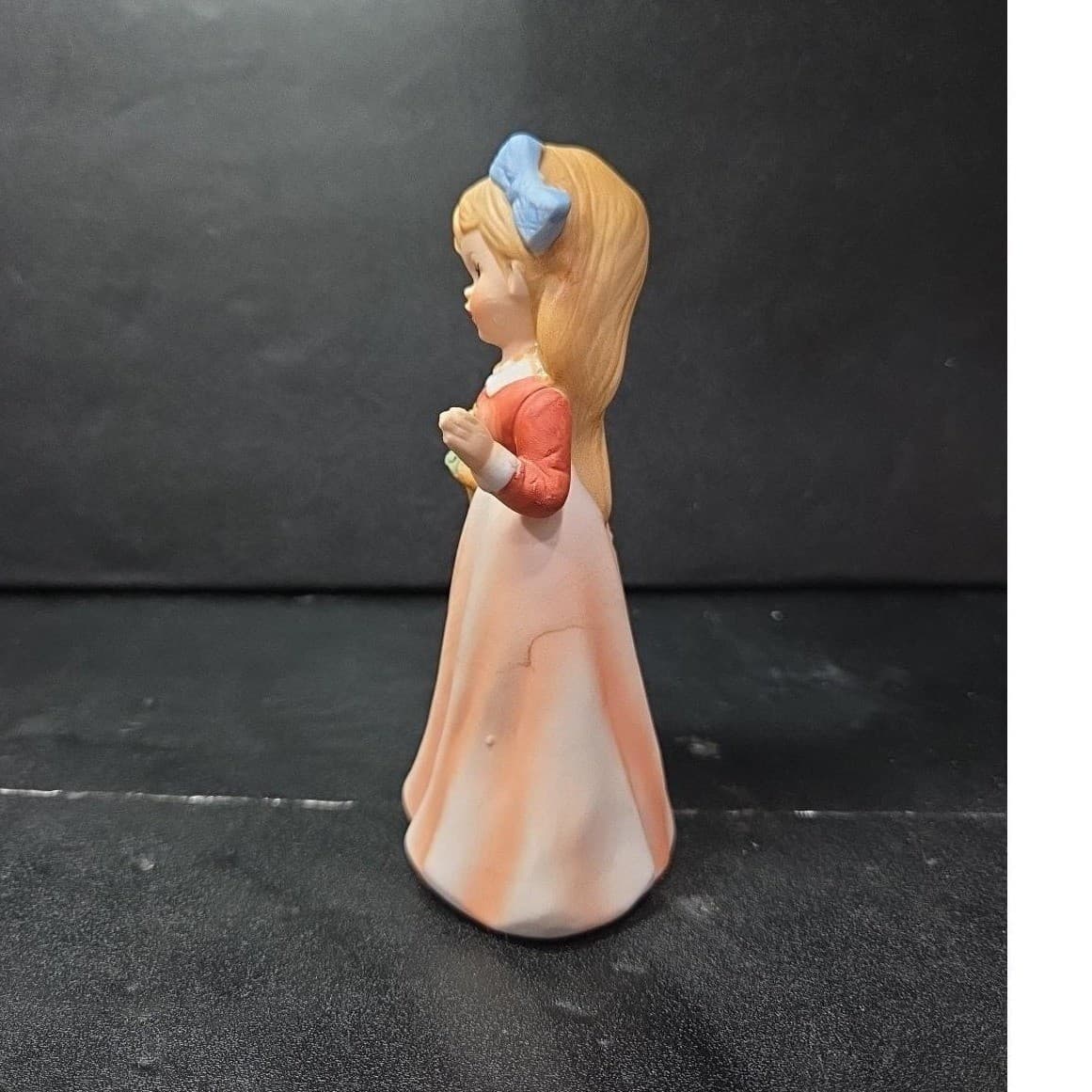 Girl With Pink Dress Porcelain Figurine, Basket And Blue Bow Design 5.5" Statue - Thumbnail 3
