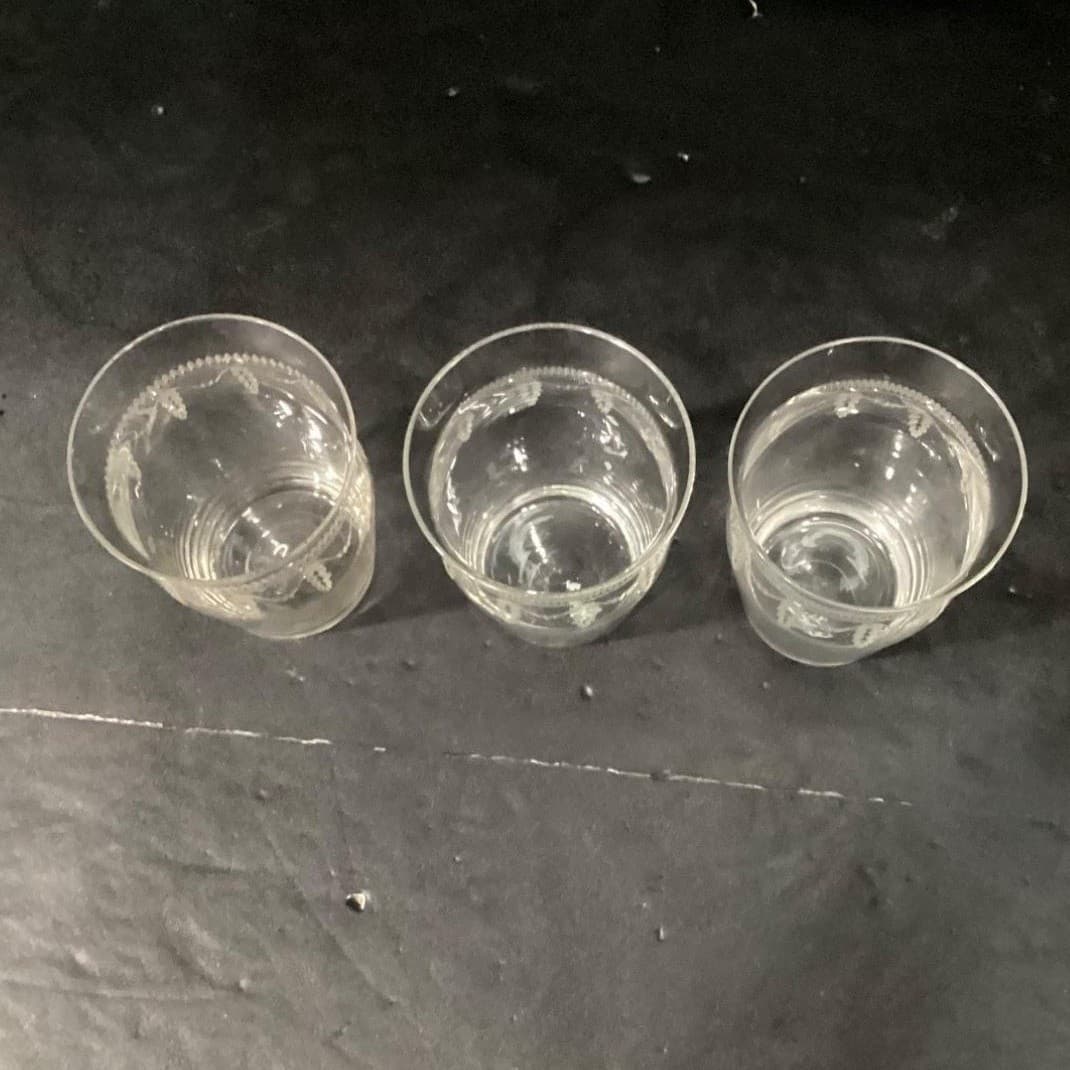 Fostoria Inspired Flat Tumblers, Set of 3, Vintage Geometric Etches Glasses - Thumbnail 4