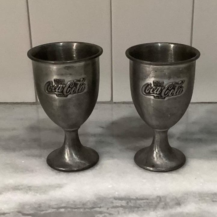 Pewter "Enjoy Coca-Cola" Footed Cups, Set of 2, Vintage Goblets, Replacement - Thumbnail 8