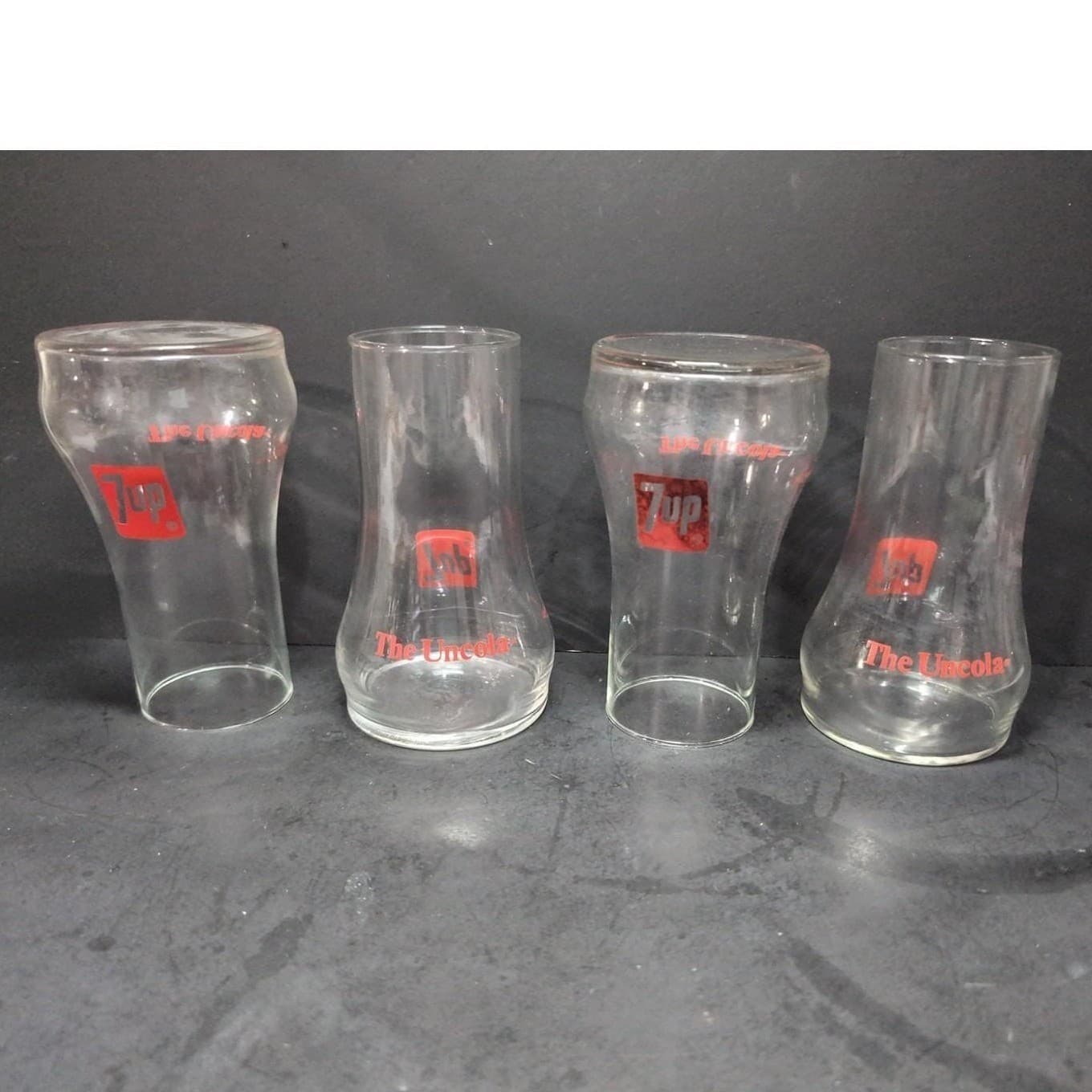 Seven Up Upside Down Bell Glasses, Set of 4, Vintage Soda Tumblers, Drinkware - Thumbnail 2