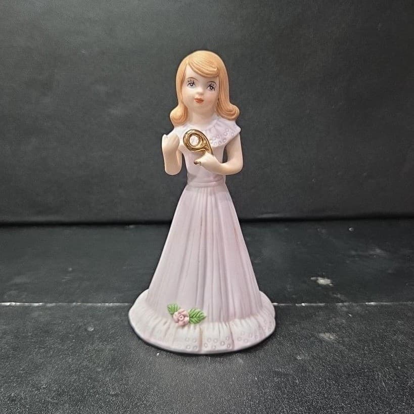 Enesco Growing Up Birthday Girls Age 9 Figurine, Vintage Mantel Decor Statue - Thumbnail 2