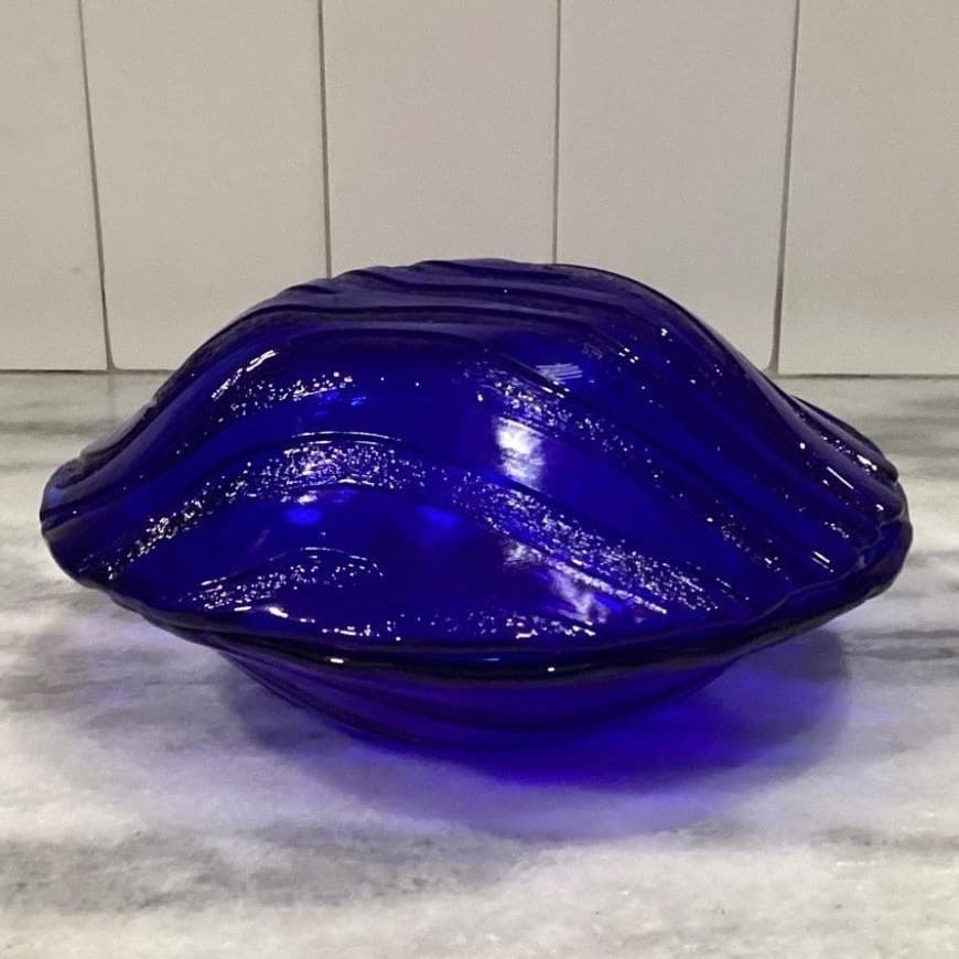 IVV Cobalt Blue Glass Pasta Bowls, Set of 2, Vintage Textured Wavy Stripe Design - Thumbnail 11