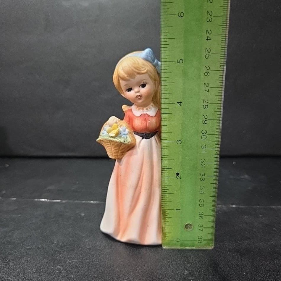 Girl With Pink Dress Porcelain Figurine, Basket And Blue Bow Design 5.5" Statue - Thumbnail 9