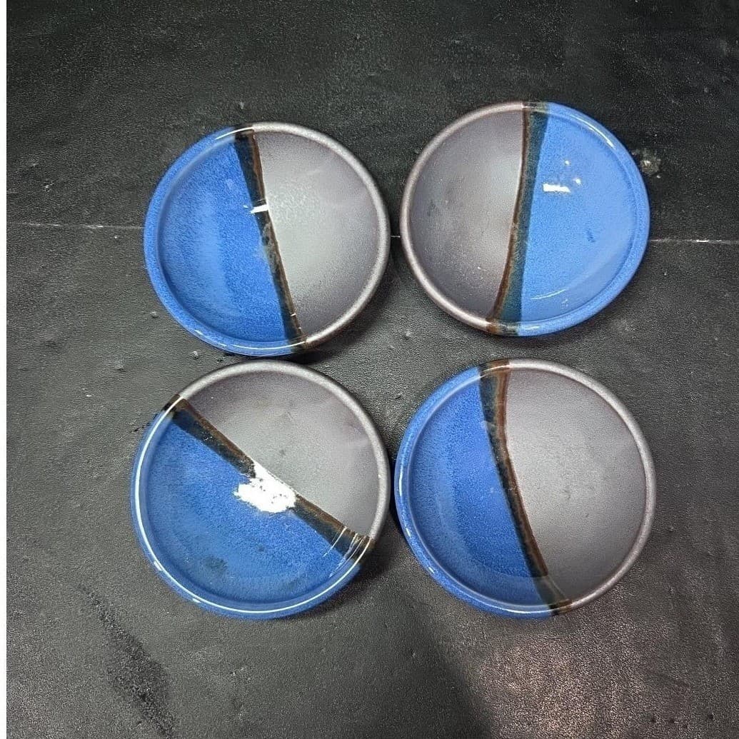 Kafuh Japan Sauce Dishes, Set of 4, Blue and Silver Dipping Bowls, Replacement - Thumbnail 2