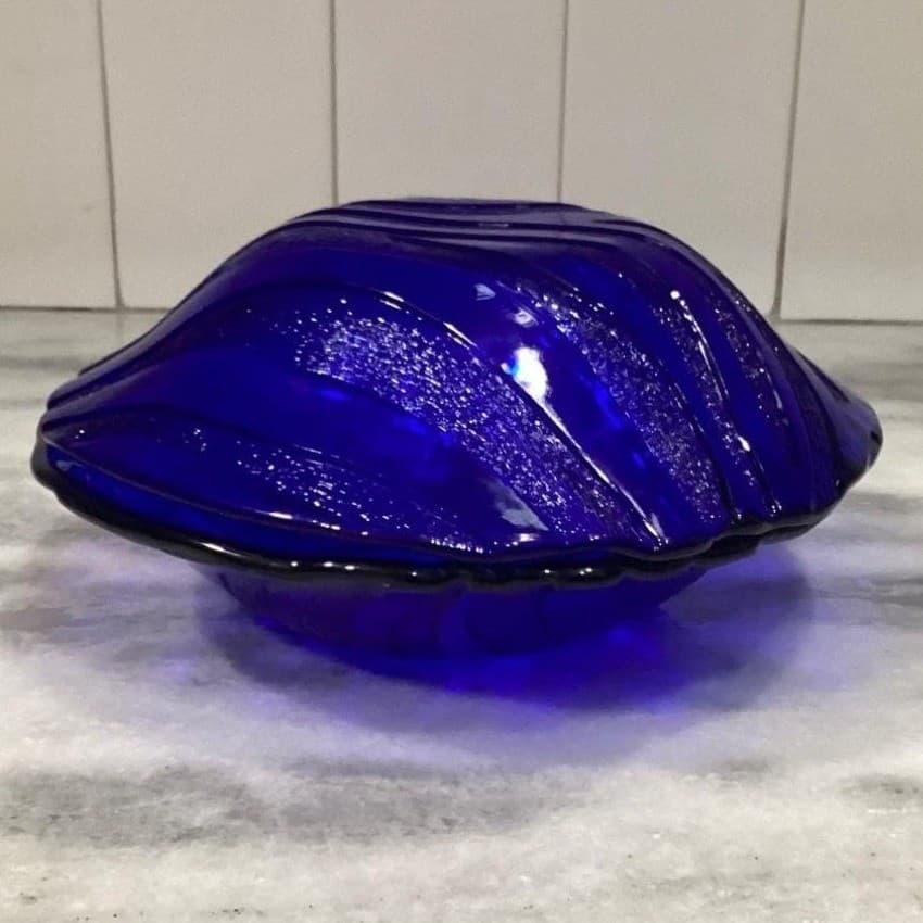 IVV Cobalt Blue Glass Pasta Bowls, Set of 2, Vintage Textured Wavy Stripe Design - Thumbnail 9