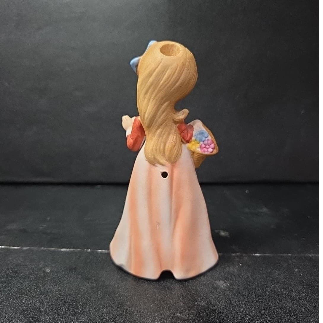 Girl With Pink Dress Porcelain Figurine, Basket And Blue Bow Design 5.5" Statue - Thumbnail 4