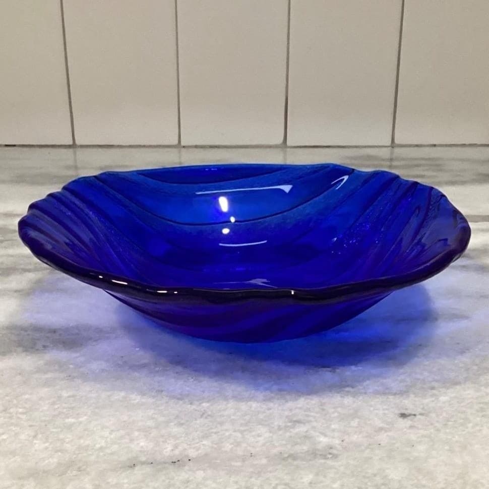 IVV Cobalt Blue Glass Pasta Bowl, Vintage Textured Wavy Stripes Design Tableware - Thumbnail 10