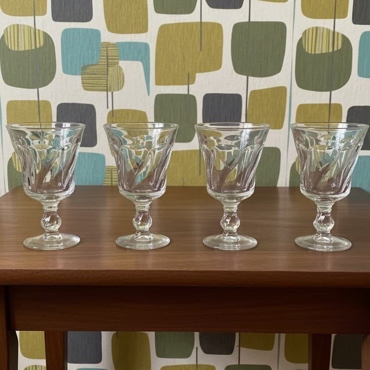 Fostoria Jamestown Clear Water Goblets, Set of 4, Vintage Stemware, Drinkware