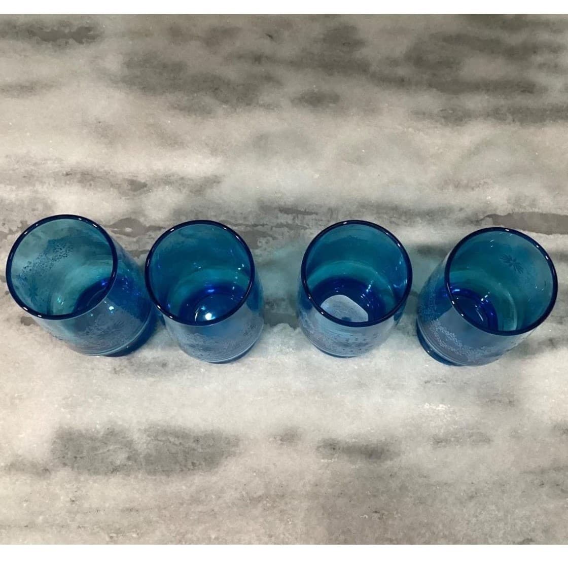 Anchor Hocking Chateau Pattern Tumblers, Set of 4, Vintage Turquoise Glasses - Thumbnail 4
