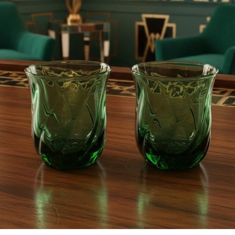 Anchor Hocking Emerald Green Lowball Tumblers, Set of 2, Vintage Rocks Glasses