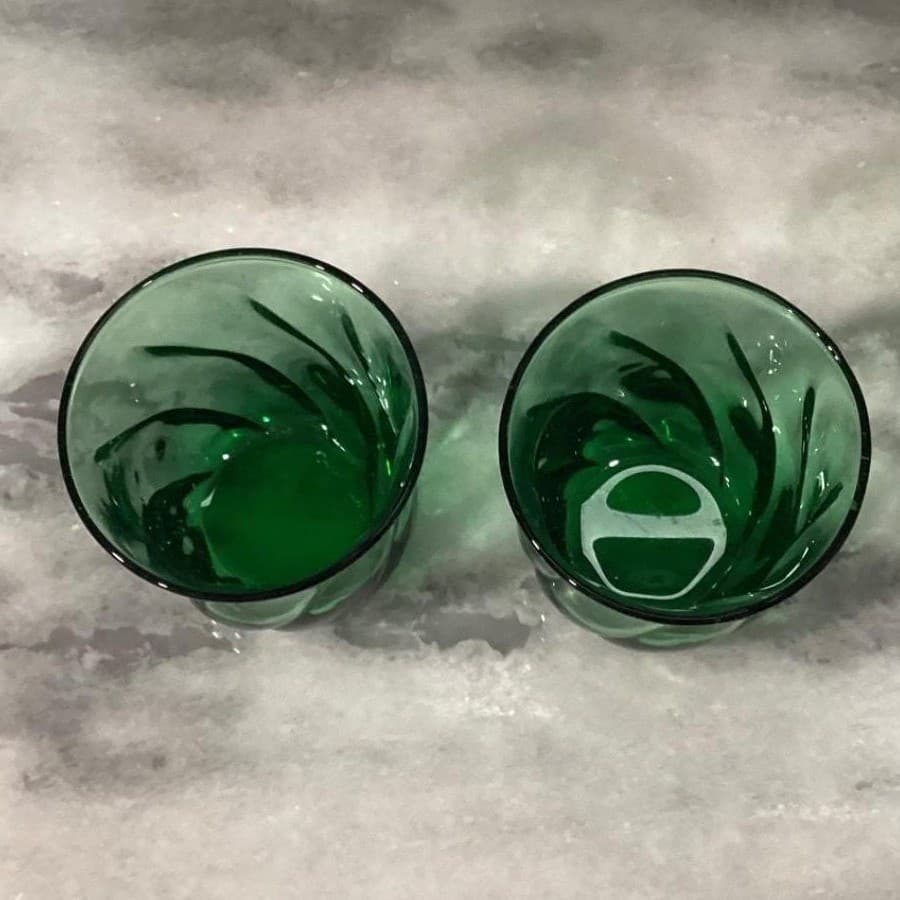 Anchor Hocking Emerald Green Lowball Tumblers, Set of 2, Vintage Rocks Glasses - Thumbnail 4