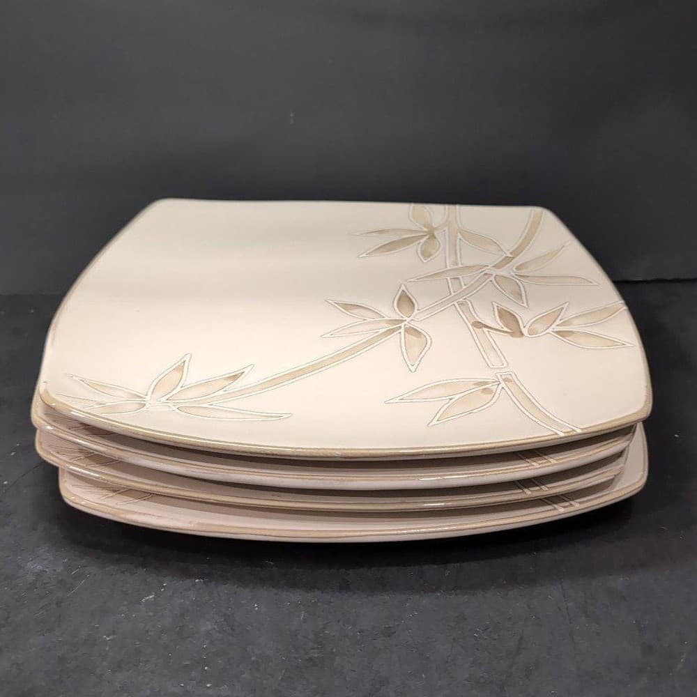 Florida Marketplace Bamboo Design Dinner Plate, Set of 4, Vintage Square Dishes - Thumbnail 8