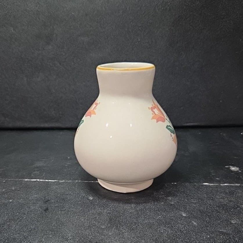 Pink Floral Design Cream Bud Vase, Teardrop Shape Footed Planter, Mantel Decor - Thumbnail 5