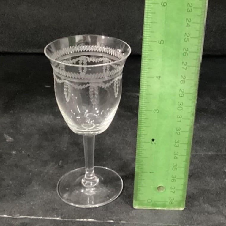 Fostoria Inspired Sherry Glasses, Set of 2, Vintage Geometric Etched Cordials - Thumbnail 6