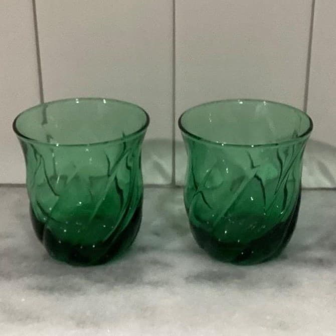 Anchor Hocking Emerald Green Lowball Tumblers, Set of 2, Vintage Rocks Glasses - Thumbnail 9