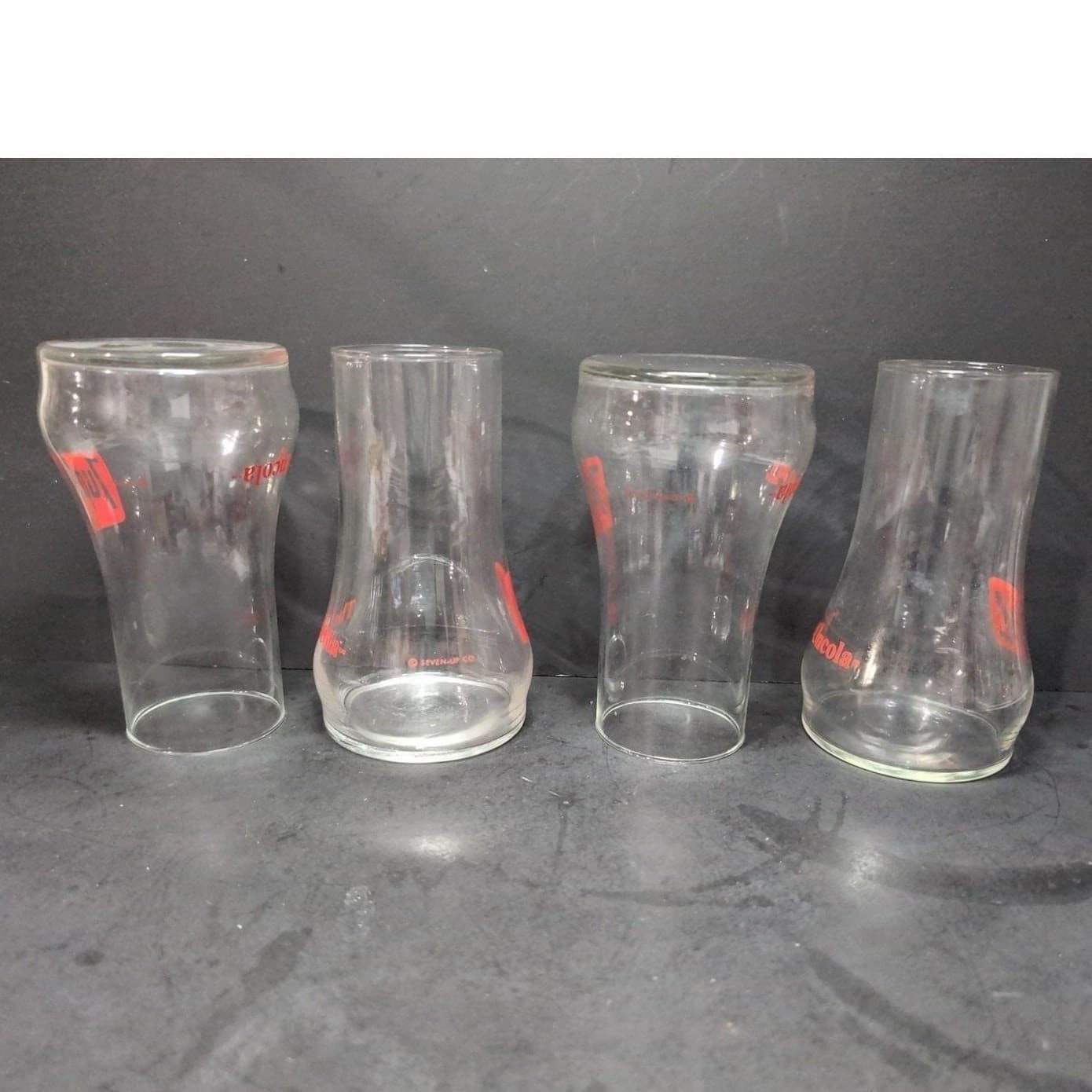 Seven Up Upside Down Bell Glasses, Set of 4, Vintage Soda Tumblers, Drinkware - Thumbnail 3