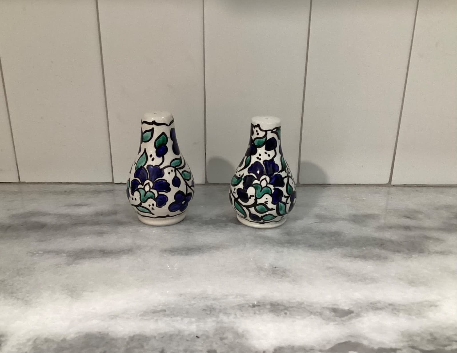 Hand Painted Salt & Pepper Shakers Cobalt Blue & White Floral County Italy