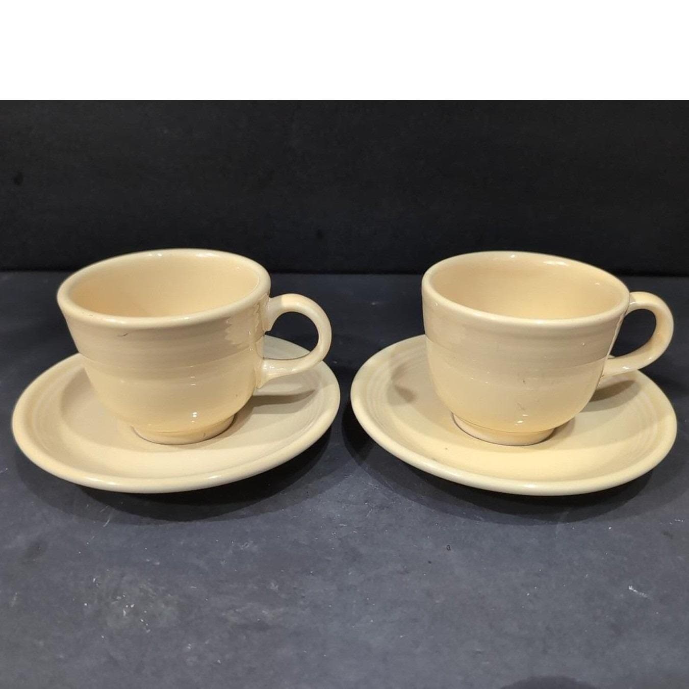 Fiesta Yellow Teacup & Saucers Set, Vintage Four Piece Tableware, Replacements - Thumbnail 10