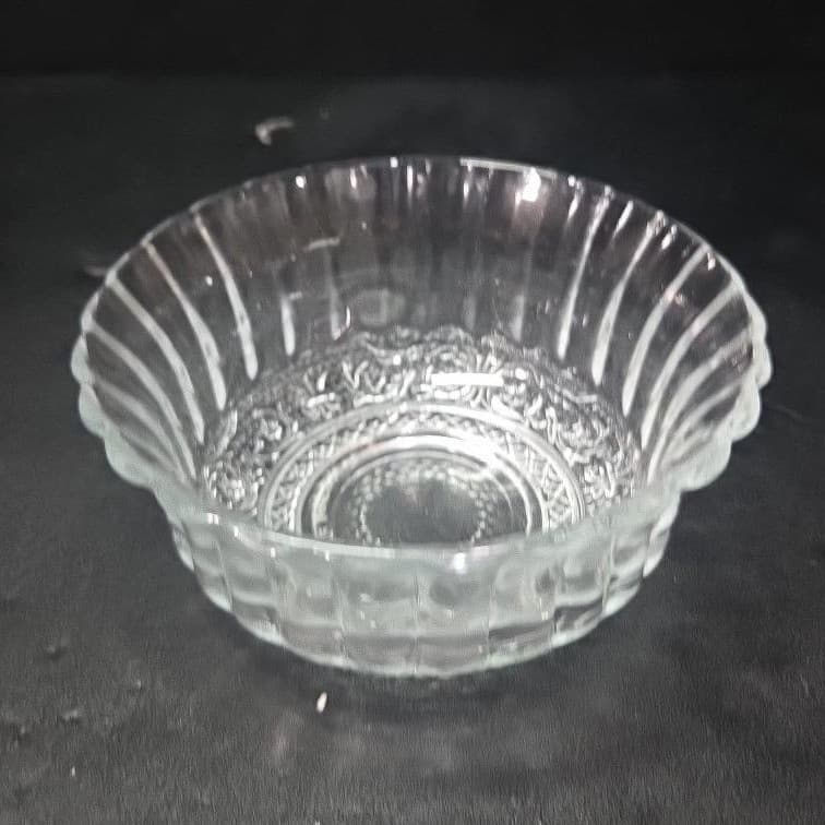KIG Indonesia Glass Berry Bowl, Vintage Diamonds & Vines Design, Fluted Edges - Thumbnail 2