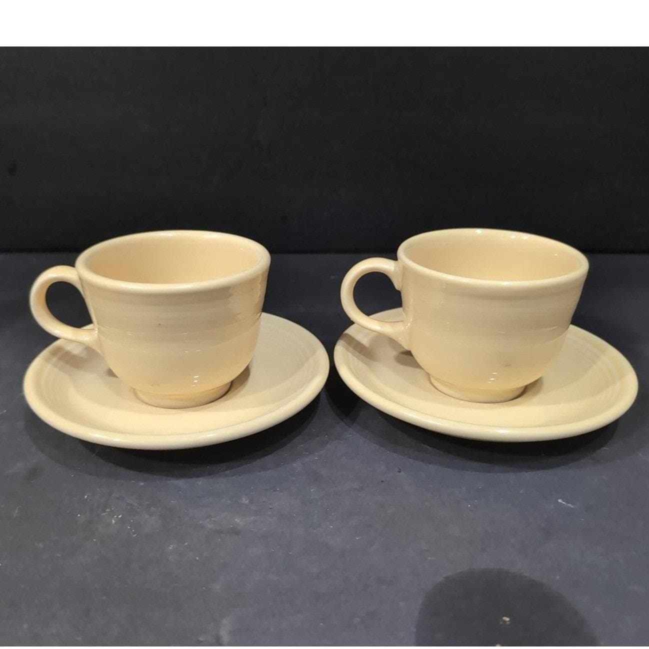 Fiesta Yellow Teacup & Saucers Set, Vintage Four Piece Tableware, Replacements - Thumbnail 8