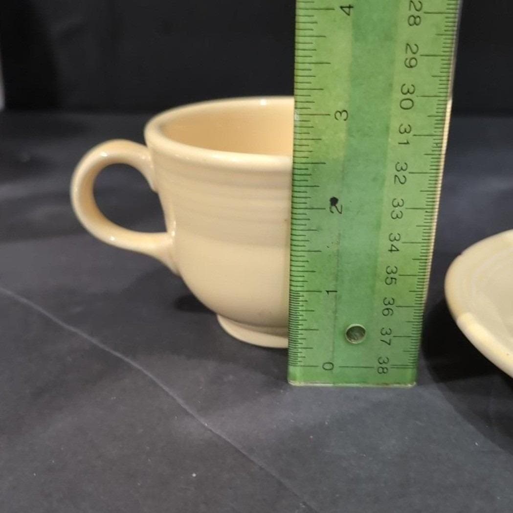 Fiesta Yellow Teacup & Saucers Set, Vintage Four Piece Tableware, Replacements - Thumbnail 3