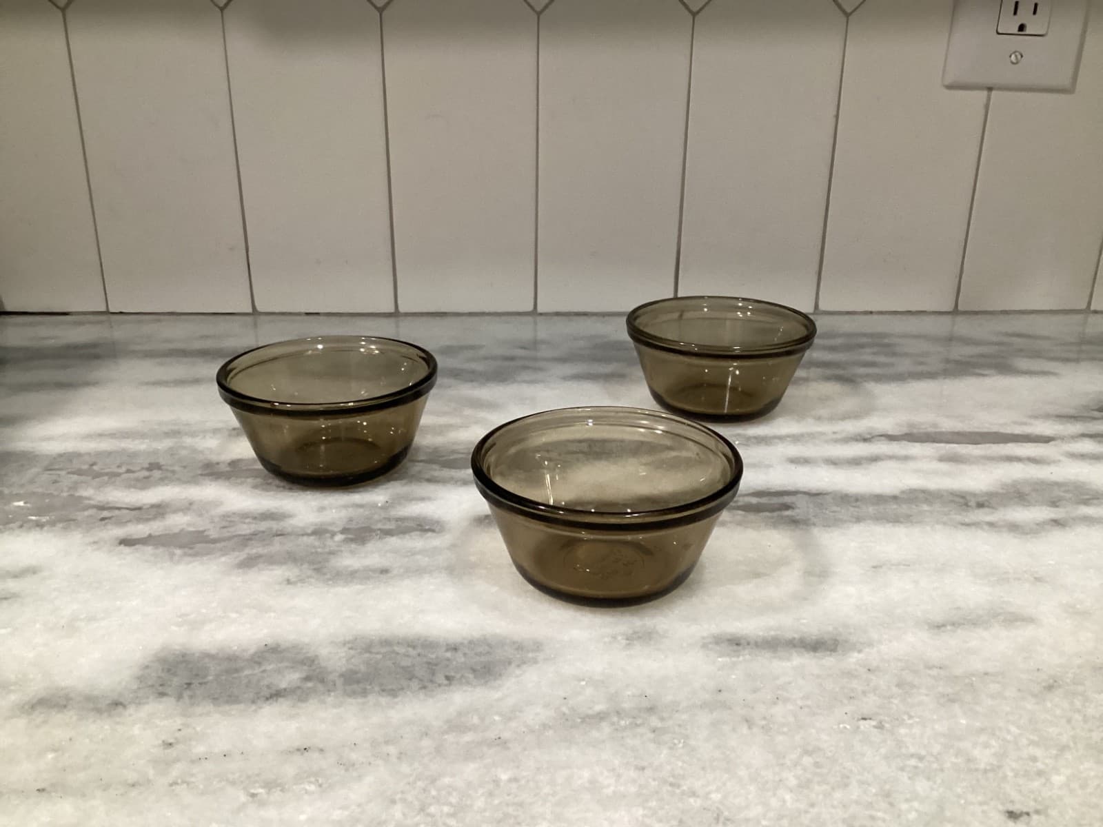 Anchor Hocking Vintage Custard Cups 6 oz #1034 Smoked Brown Tan Glass Lot Of 3 - Thumbnail 2