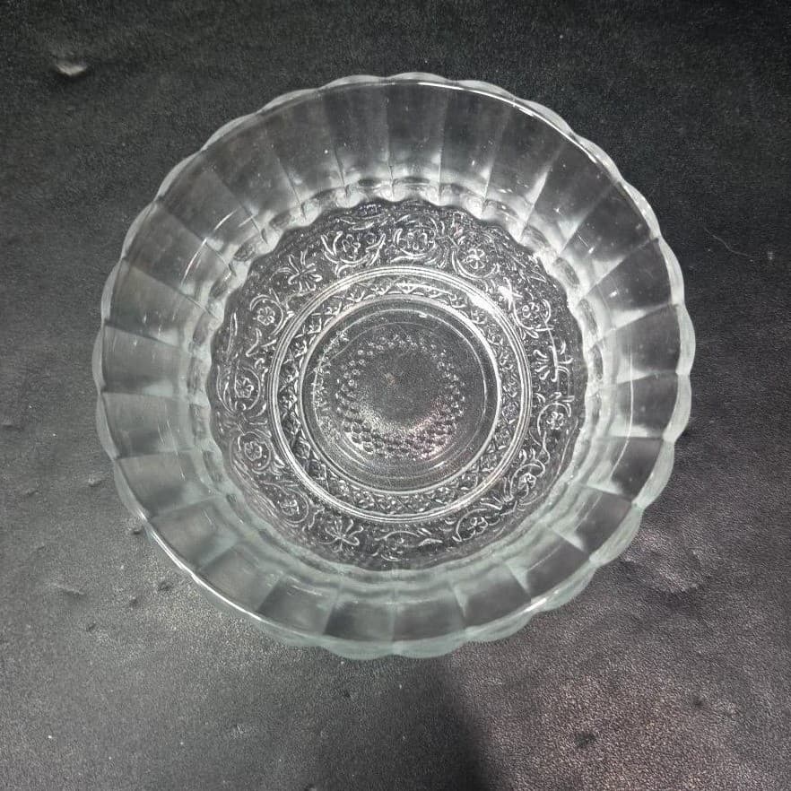 KIG Indonesia Glass Berry Bowl, Vintage Diamonds & Vines Design, Fluted Edges - Thumbnail 3