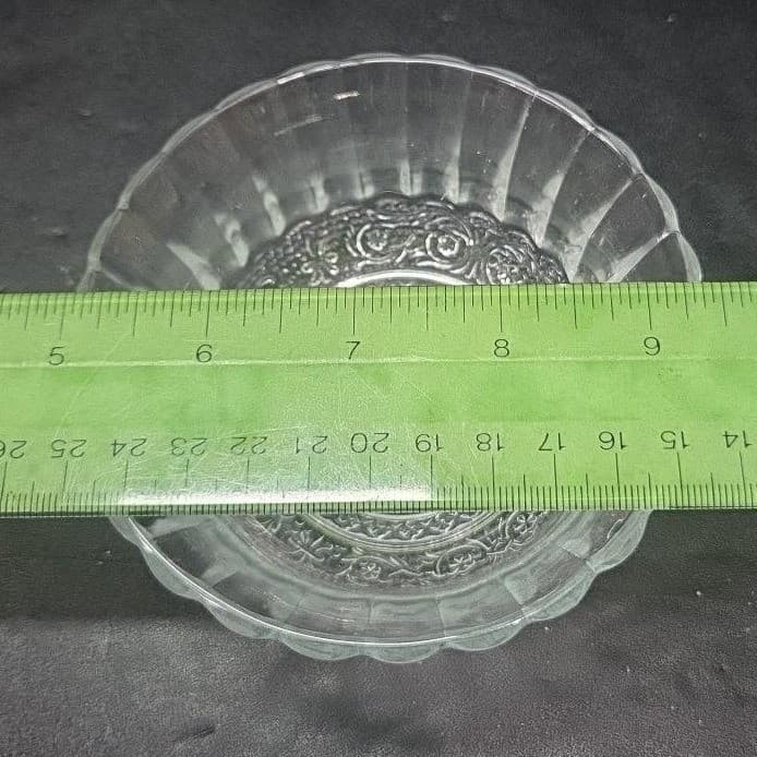 KIG Indonesia Glass Berry Bowl, Vintage Diamonds & Vines Design, Fluted Edges - Thumbnail 6