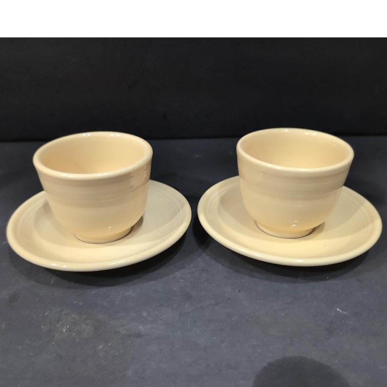 Fiesta Yellow Teacup & Saucers Set, Vintage Four Piece Tableware, Replacements - Thumbnail 9