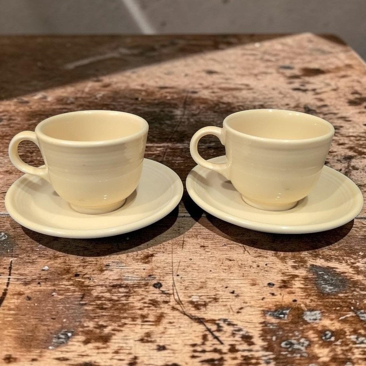 Fiesta Yellow Teacup & Saucers Set, Vintage Four Piece Tableware, Replacements