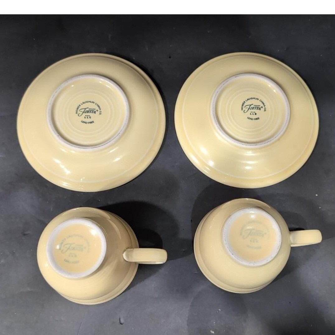 Fiesta Yellow Teacup & Saucers Set, Vintage Four Piece Tableware, Replacements - Thumbnail 5