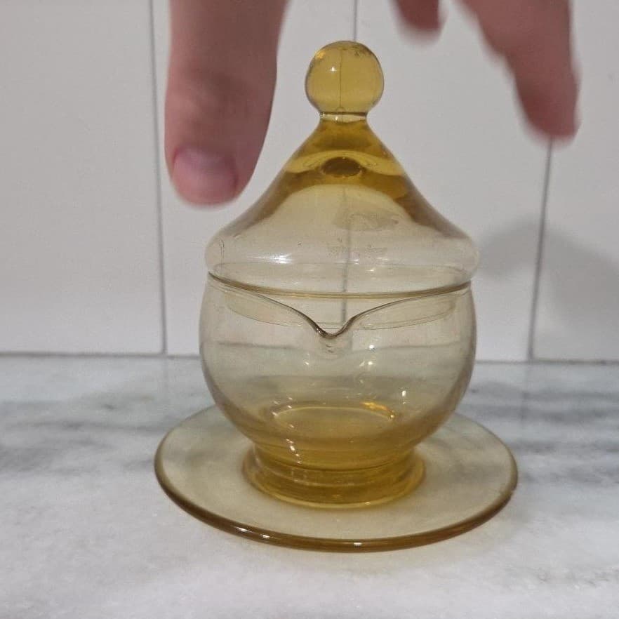Indiana Glass Amber Gravy Boat, Vintage Tiara Sandwich Lidded Creamer Underplate - Thumbnail 5