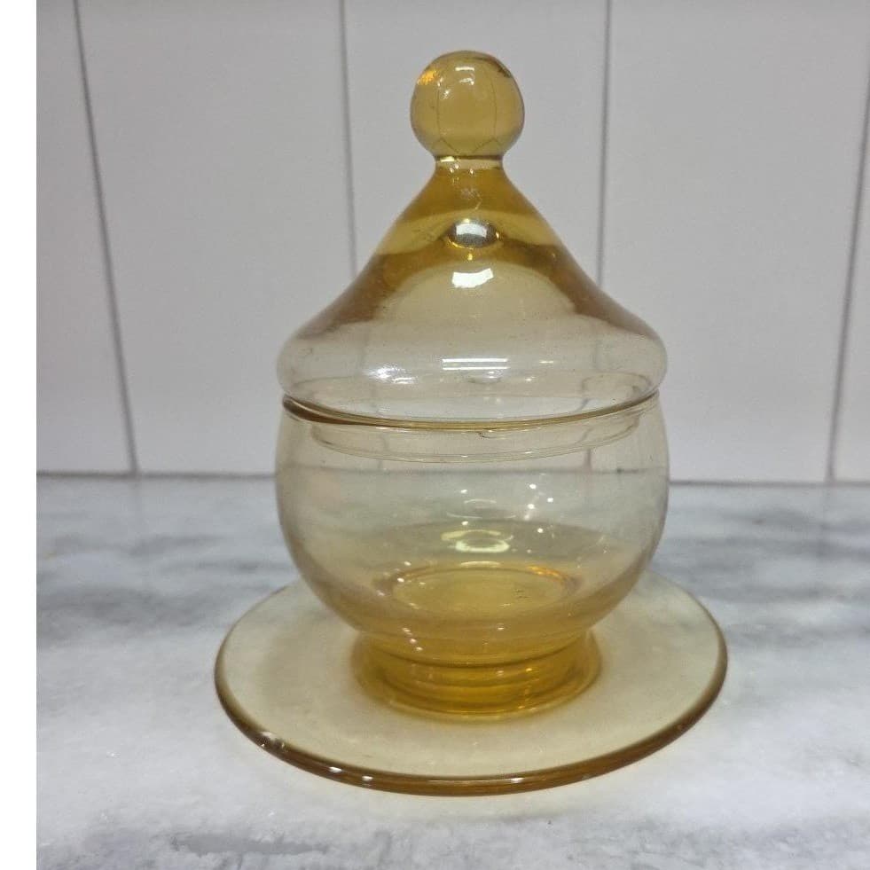 Indiana Glass Amber Gravy Boat, Vintage Tiara Sandwich Lidded Creamer Underplate - Thumbnail 4