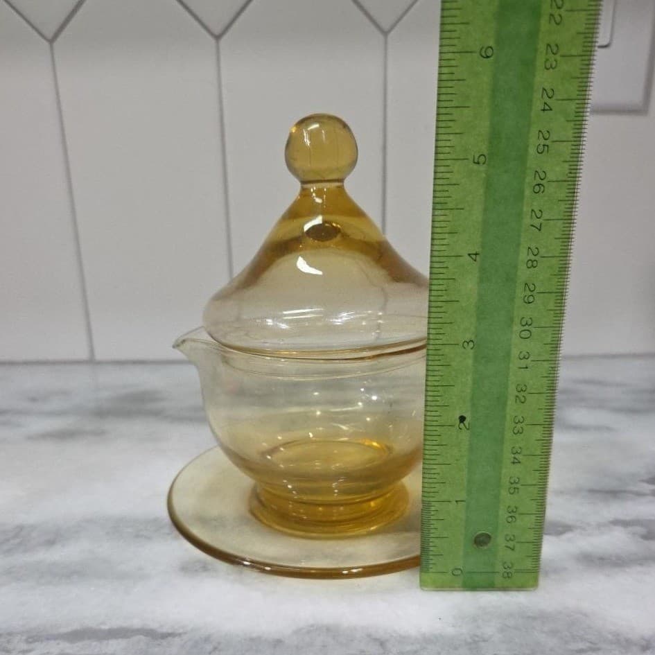 Indiana Glass Amber Gravy Boat, Vintage Tiara Sandwich Lidded Creamer Underplate - Thumbnail 11