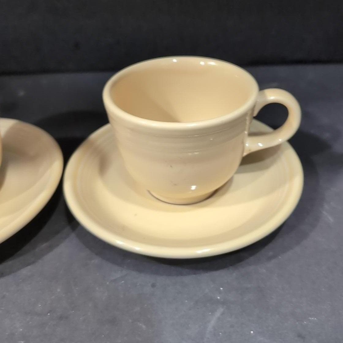 Fiesta Yellow Teacup & Saucers Set, Vintage Four Piece Tableware, Replacements - Thumbnail 7