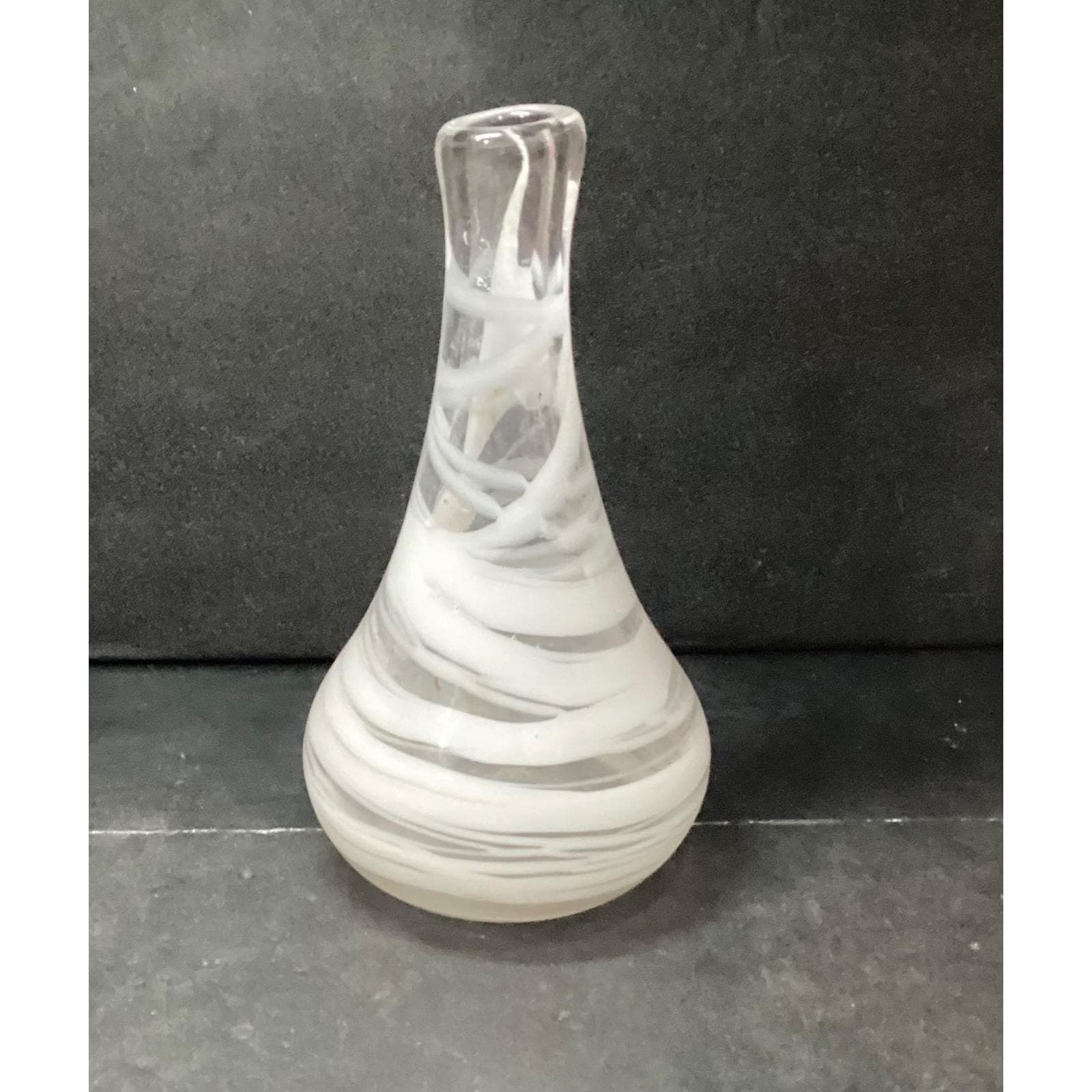 Mid Century Style Weed Vase, White & Clear Swirled Design, Hand Blown Art Glass - Thumbnail 5