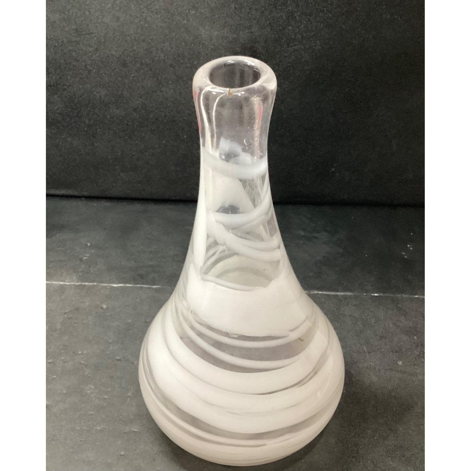 Mid Century Style Weed Vase, White & Clear Swirled Design, Hand Blown Art Glass - Thumbnail 6